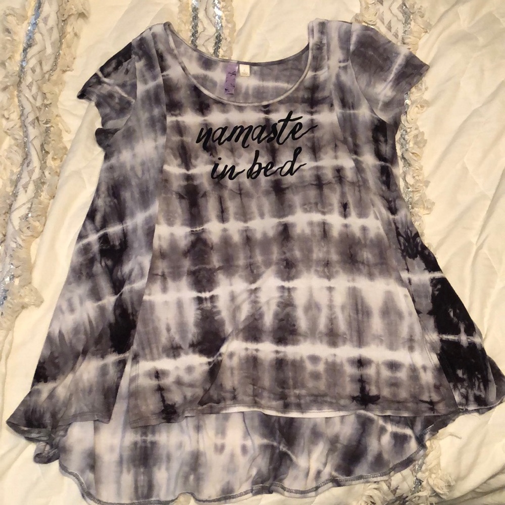 namaste in bed tie dye shirt